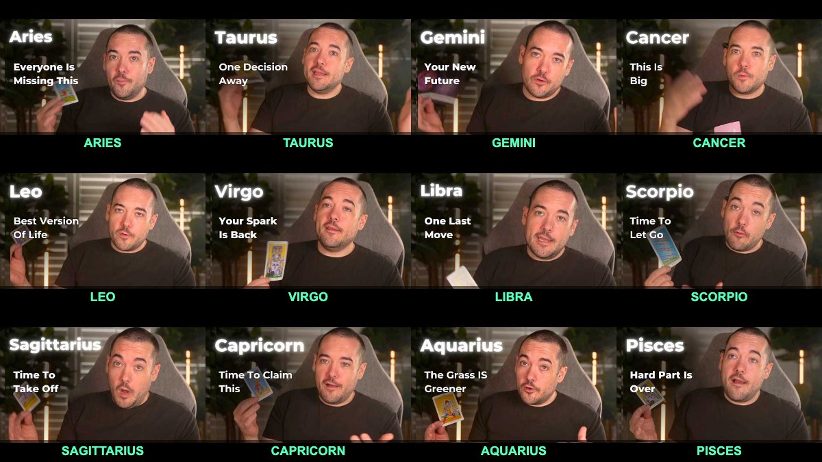Grid of all 12 zodiac signs featured in Minnow Pond Tarot weekly readings