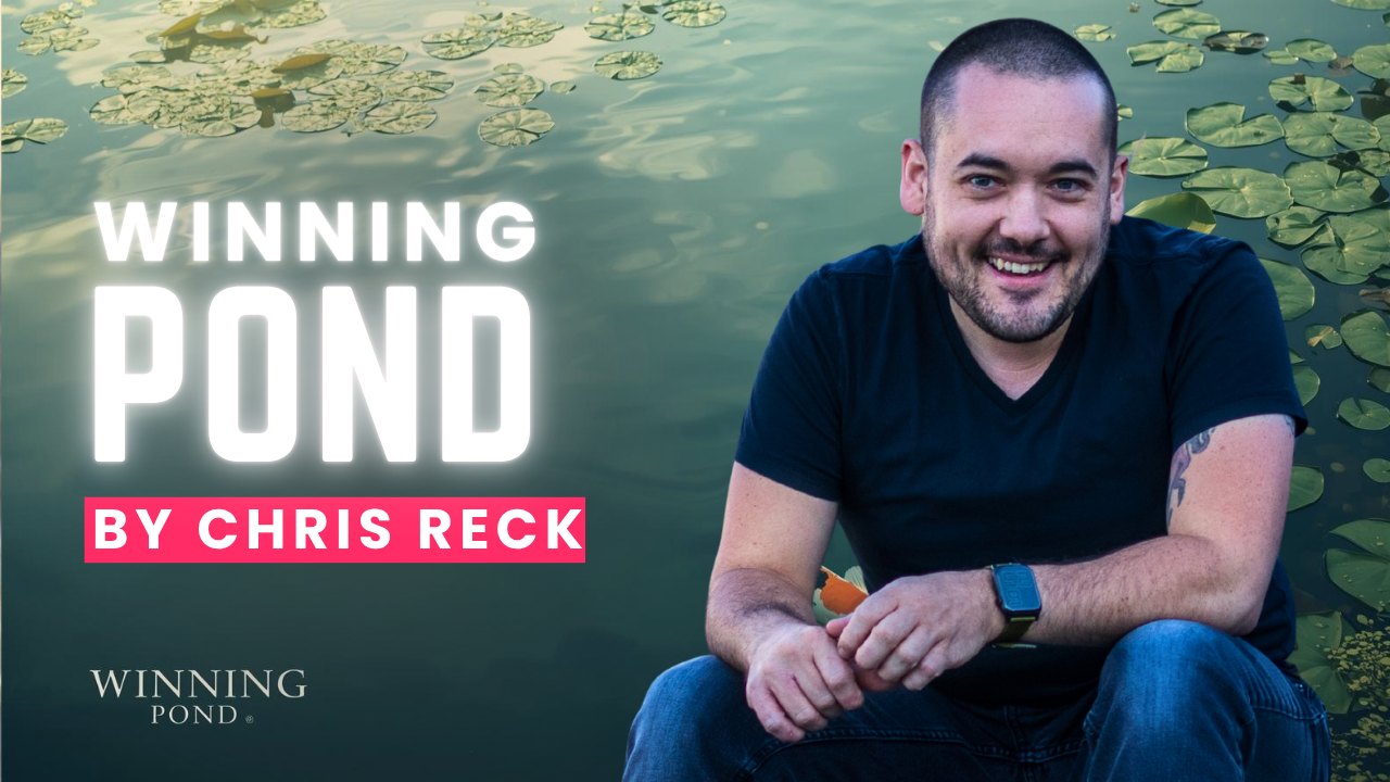 Chris Reck, Winning Pond, sitting by a lily pad pond